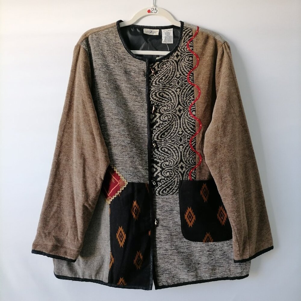 NWT Vintage White Stage Women's Pueblo Khaki Paisley Patchwork Jacket Size Large